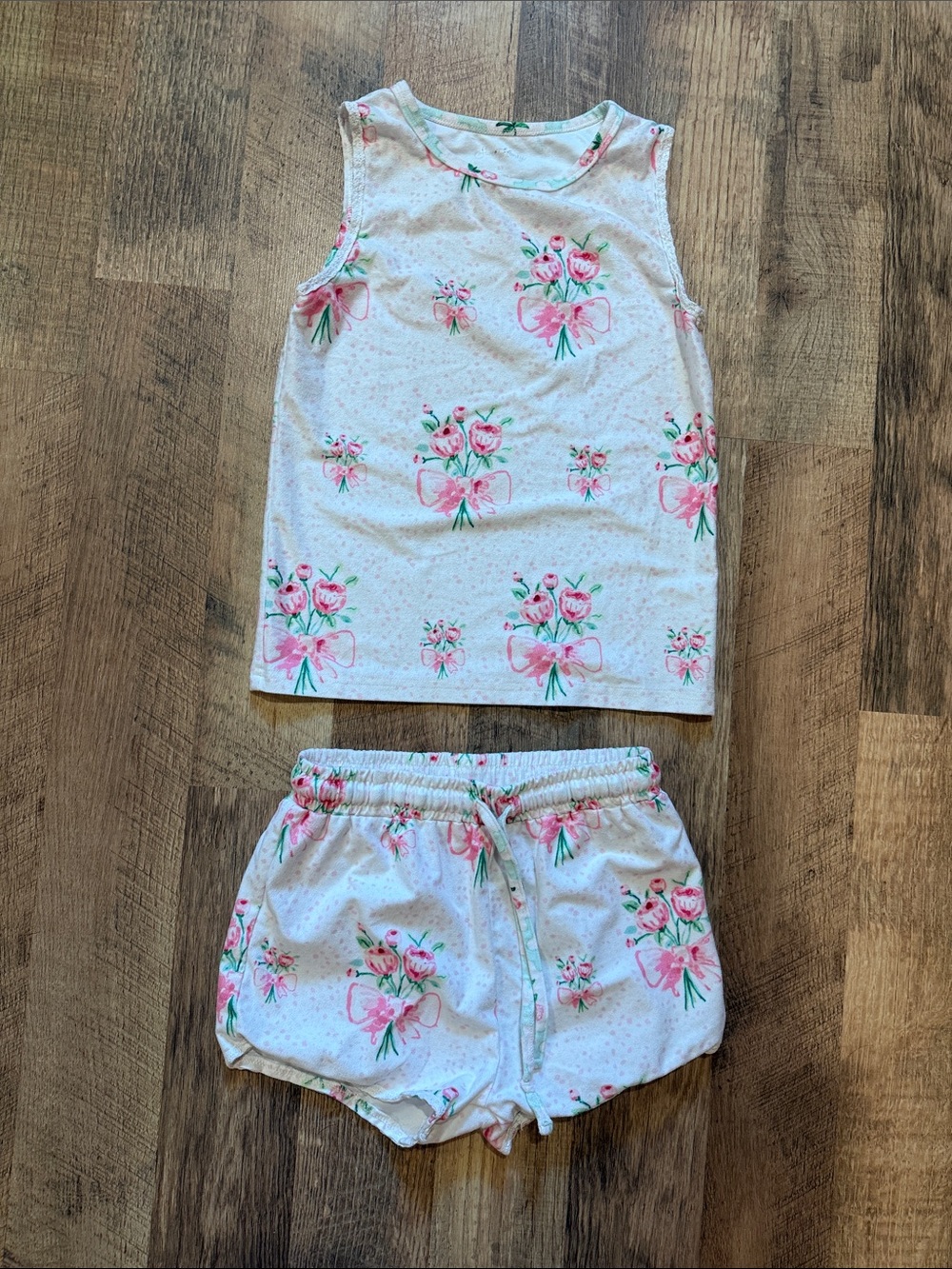 Girls Super Soft White & Pink Floral Tank & Shorts Set - Size 6